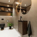 MONDIAZ TURE Kit lave-mains - 40x23x50cm - 1 trou de robinet - 1 porte - marron foncé mat - Lavabo à droite - Solid Surface Noir SW475522