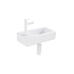 QeramiQ Fuente Ensemble lave-mains - 37.5x18.5x9cm - céramique - trou de robinet à gauche - robinet lave-mains blanc mat - bonde - siphon abaissé - Blanc brillant SW1419197