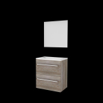 Basic-Line Ultimate 39 ensemble de meubles de salle de bain 60x39cm avec poignées 2 tiroirs vasque acrylique 1 trou de robinetterie miroir éclairage mfc scotch oak SW639082