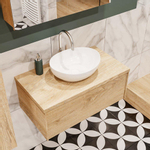 MONDIAZ LUSH Ensemble de meuble salle de bain - 80cm - 1 tiroir - lavabo BARCO - vasque centrale - 1 trou de robinet - chêne blanchi SW409543