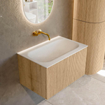 MONDIAZ KURVE 70cm Meuble salle de bain - couleur Oak - 1 tiroir - vasque BIG SMALL centre - sans trous de robinet - Talc SW1138166