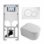 QeramiQ Dely Swirl Pack WC - 36.5x53cm - réservoir encastré Geberit UP320 - 35mm Abattant WC - plaque de déclenchement sigma blanche - boutons ronds - blanc brillant SW1138670