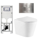 QeramiQ Dely Pack WC cuvette sans bride 36.3x51.7cm avec bâti-support Geberit UP320 abattant WC blanc brillant frein de chute et plaque de commande Steel boutons Ronds SW804655