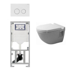 Duravit Philippe Starck 3 ensemble WC suspendu à chasse plate réservoir encastré set plaque de déclenchement sigma20 blanc SW32436