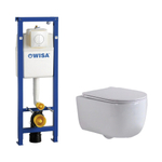 QeramiQ Dely Swirl Toiletset - 36.5x53cm - Wisa XS inbouwreservoir - slim zitting - witte bedieningsplaat - ronde knoppen - glans wit SW1126081
