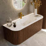 MONDIAZ KURVE-DLUX Meuble de salle de bains 120 cm avec module 25 Len R couleur Walnut avec 1 tiroir et 2 portes. Lavabo BIG SMALL central 1 trou de robinet couleur Frappe. SW1137421
