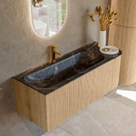 MONDIAZ KURVE-DLUX meuble de salle de bains 125 cm avec module 25 R couleur Oak avec 1 tiroir et 1 porte. Lavabo BIG MEDIUM gauche 1 trou de robinet couleur Lava. SW1137311