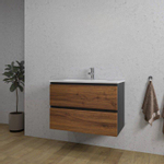 Adema Industrial 2.0 Ensemble de meuble - 60x45x55cm - vasque en céramique blanc - 1 trou de robinet - bois/noir SW809469