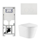QeramiQ Dely Toiletset - 36.3x51.7cm - diepspoel - rimless - Geberit UP320 inbouwreservoir - met Burda frame - softclose toiletzitting - glans witte bedieningsplaat - ronde knoppen - wit mat SW1102470