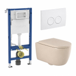QeramiQ Dely Swirl Toiletset - 36.5x53cm - Geberit UP100 inbouwreservoir - 35mm zitting - witte bedieningsplaat - ronde knoppen - mat beige SW1138601