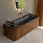 MONDIAZ KURVE-DLUX 125cm Meuble salle de bain avec module 25 G - couleur Walnut - 1 tiroir - 1 porte - vasque BIG MEDIUM droite - sans trou de robinet - couleur Lava SW1137253