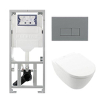 Villeroy Boch Subway 2.0 DirectFlush Toiletset - softclose - geberit reservoir - qeramiq bedieningsplaat bedieningsplaat licht grijs - rechthoekige knoppen - wit SW1164314