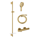Grohe Grohtherm 1000 SmartActive Glijstangset - 90cm - met zeepschaal - thermostatische douchekraan - ronde handdouche - gladde slang - 125cm - brushed cool sunrise (goud) SW542799