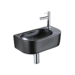 QeramiQ Fuente Ensemble de lavabo - 40x21.5x12cm - droit - lisse - demi-rond - 1 trou de robinet - céramique - robinet de lavabo chrome - bouchon de vidange - siphon abaissé - noir mat SW1232787