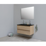 Basic Bella Meuble salle de bains avec lavabo acrylique Noir avec miroir 100x55x46cm 2 trous de robinet Chêne SW491892