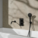 Fortifura Calvi Robinet de baignoire set - bec - 22cm réductible - corps lisse - douchette ronde - partie encastrable - support mural - noir mat SW1244019
