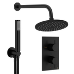 Crosswater MPRO Ensemble de douche de tête encastré - 2 poignées - pomme de douche 20 cm - douchette à main - bras mural - noir mat SW1472820