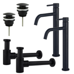 Fortifura Calvi Kit robinet lavabo - pour double vasque - robinet rehaussé - bonde clic clac - siphon design bas - Noir mat SW911714