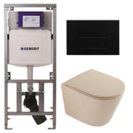 QeramiQ Dely Pack WC - 36,3x51,7cm - à fond creux - sans bride - réservoir encastré Geberit UP320 - abattant WC à fermeture douce - plaque de déclenchement en métal noir mat - boutons rectangulaires - beige mat SW1242420