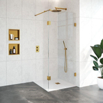 BRAUER Créer Douche à l'italienne - 90x200cm - 2 pièces - sans profil - anti-calcaire - verre de sécurité 8mm - Or brossé SW638678