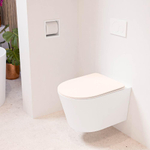 Mondiaz LAVIE hangtoilet – spoelrandloos – 36 x 53 cm – met softclose zitting – Talc (wit), zitting Rosee (roze) SW1208694