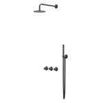 IVY Concord Ensemble de douche pluie - encastrable - symétrie - 2 robinets d'arrêt - bras mural 40 cm - pomme de douche medium 20 cm - barre curseur avec sortie - flexible de douche 150 cm - douchette stick - Inox 316 - Carbon black brossé PVD SW1032020