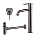 FortiFura Calvi Kit mitigeur lavabo - robinet rehaussé - bonde nonobturable - siphon design - PVD Gunmetal SW911763