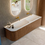 MONDIAZ KURVE 165cm Meuble salle de bain avec module 25 G - couleur Walnut - 2 tiroirs - 1 porte - vasque BIG SMALL double / droite - sans trous de robinet - Talc SW1138371