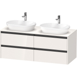 Duravit Ketho.2 Wastafelonderbouwkast - inclusief consoleplaat - met 4 laden - voor dubbele waskommen - 140x55x56.8cm - met handgrepen antraciet - hoogglans wit SW772917