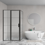 Aqua Vista Triple Draaideur met vast deel - 80x200 cm - 8mm - helder glas - onderdeel hoekcabine - mat zwart SW969928