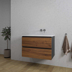 Adema Industrial 2.0 Ensemble de meuble 60x45x55cm vasque en céramique blanc sans trou de robinet avec trop-plein bois/noir SW809471