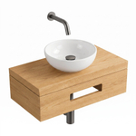 Royal Plaza Terra Planche pour lave-mains - 40x25x10cm - avec porte-serviettes - vasque à poser blanc brillant - robinet de lave-mains gunmetal - bonde - siphon - sandwood (chêne clair) SW1576330