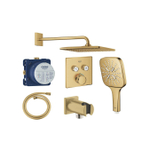 Grohe Grohtherm regendoucheset inbouw - hoofddouche vierkant - handdouche vierkant - gebogen wandarm - cool sunrise geborsteld SW1235181