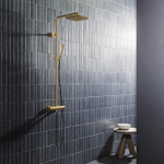 Hotbath Gal ensemble de douche de pluie thermostatique avec douche de tête carrée 22x22cm douchette barre laiton brossé PVD SW656463