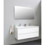 Basic Line Bella Badkamermeubelset - 120x55x46cm - 2 wasbakken - Acryl - Wit - 2 kraangaten - Wandspiegel met verlichting - Melamine Wit hoogglans SW491823