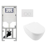 Villeroy & Boch Subway 2.0 DirectFlush Toiletset - softclose geberit reservoir qeramiq bedieningsplaat ronde knoppen - White Alpine (wit) SW791672