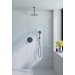 Fortifura Calvi Ensemble de douche à l'italienne - rond - thermostatique - bras plafond - douche principale de 25 cm - douchette ronde - flexible lisse - Gunmetal PVD brossé SW1244913