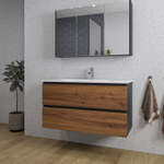 Adema Industrial 2.0 Ensemble de meuble - 100x45x55cm - 1 vasque ovale en céramique blanche - 1 trou de robinet - armoire de toilette noire - bois/noir SW857181