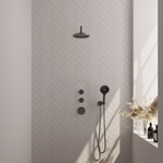 Brauer Gunmetal Edition Colonne de douche thermostatique avec pommeau 20cm et bras mural courbé 40cm et douchette Rond 3 jet flexible lisse avec coude mural Gunmetal brossé PVD SW715896