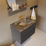 Mondiaz VICA-DLUX ensemble de meuble de salle de bain - 70cm - meuble sous-vasque gris foncé - 2 tiroirs - lavabo encastré cloud milieu - 1 trou de robinet - miroir modèle spot - version XL 60cm haut - lave SW1098049