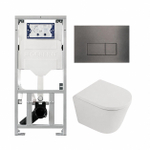 QeramiQ Dely Toiletset - 36.3x51.7cm - diepspoel - rimless - Geberit UP320 inbouwreservoir - softclose toilet zitting - 35mm - gunmetal bedieningsplaat - rechthoekige knoppen - mat wit SW1235382