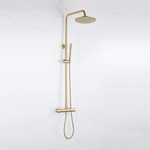 Fortifura Calvi Ensemble de douche pluie - thermostatique - pomme de douche 30cm - flexible métallique - douchette barre - Laiton brossé PVD (Or) SW1204440