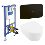 Villeroy & Boch Avento Pack WC - 37x31.5cm - direchtflush - à fond creux - abattant softclose et quickrelease - avec réservoir encastrable - plaque de commande noir mat - Blanc Alpin SW956266