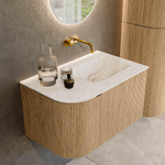 MONDIAZ KURVE-DLUX 75cm badmeubel met module 25 L kleur Oak met 1 lade en 1 deur. Wastafel GRUNNE rechts zonder kraangat kleur Frappe. SW1138534