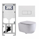 QeramiQ Dely Swirl Toiletset - 36.3x51.7cm - diepspoel - rimless - Geberit UP320 inbouwreservoir - met Burda frame - slim zitting - mat witte metalen bedieningsplaat - rechtehoekige knoppen - mat wit SW1126110