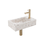 Saniclass Fuente Ensemble fontaine - 40x22x10cm - trou de robinet à droite - robinet de fontaine en laiton brossé PVD - bouchon de vidange - siphon bas - beige mat SW1445933