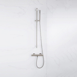 FortiFura Calvi Ensemble de douche barre curseur avec douchette stick, flexible en métal et robinet de douche Inox brossé PVD SW811925
