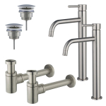 FortiFura Calvi Kit robinet lavabo - pour double vasque - robinet rehaussé - bonde non-obturable - siphon design bas - PVD SW891999