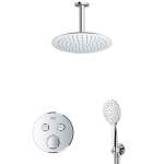 Grohe - Adema Rise Ensemble de douche pluie encastré - 2 fonctions - avec pomme de douche Adema Rise 25cm - douchette ronde - bras de plafond - Grohe Grohtherm mitigeur thermostatique encastré - chrome SW804529
