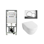 Villeroy et Boch Subway 2.0 Compact Pack WC avec abattant softclose, réservoir encastrable Geberit et plaque de commande Sigma 01 chrome brillant sw6242